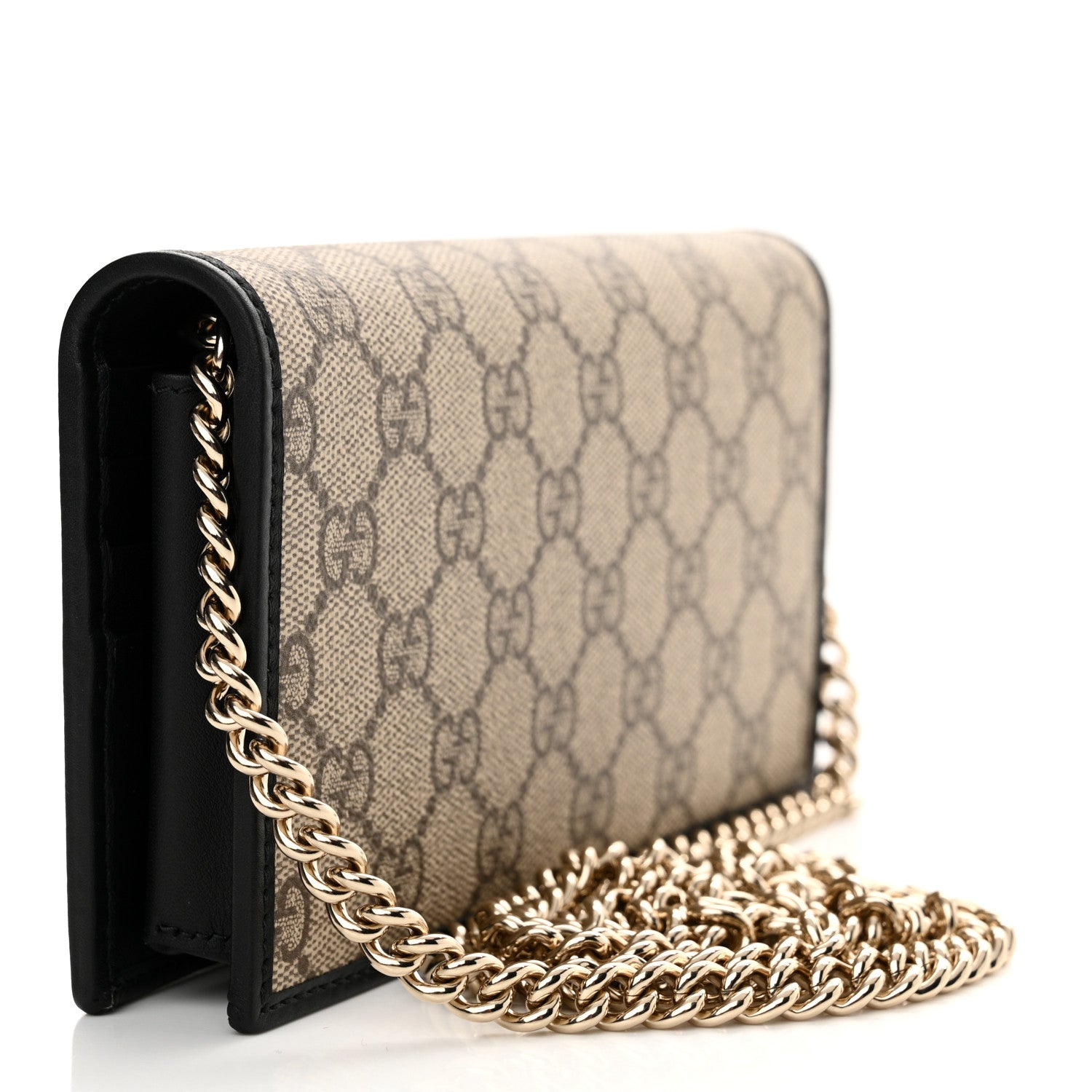 Gucci GG Supreme Monogram Azalea Calfskin Horsebit 1955 Wallet On Chain Beige Black 3 of 11
