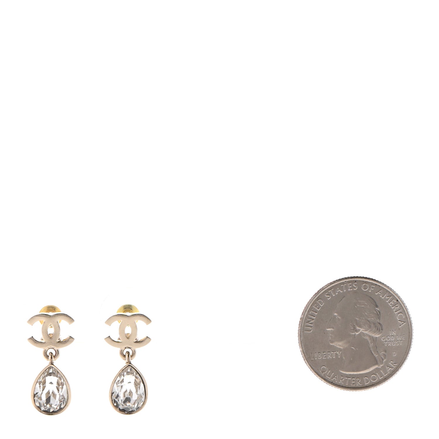 Chanel Crystal CC Tear Drop Earrings Gold 2 of 4