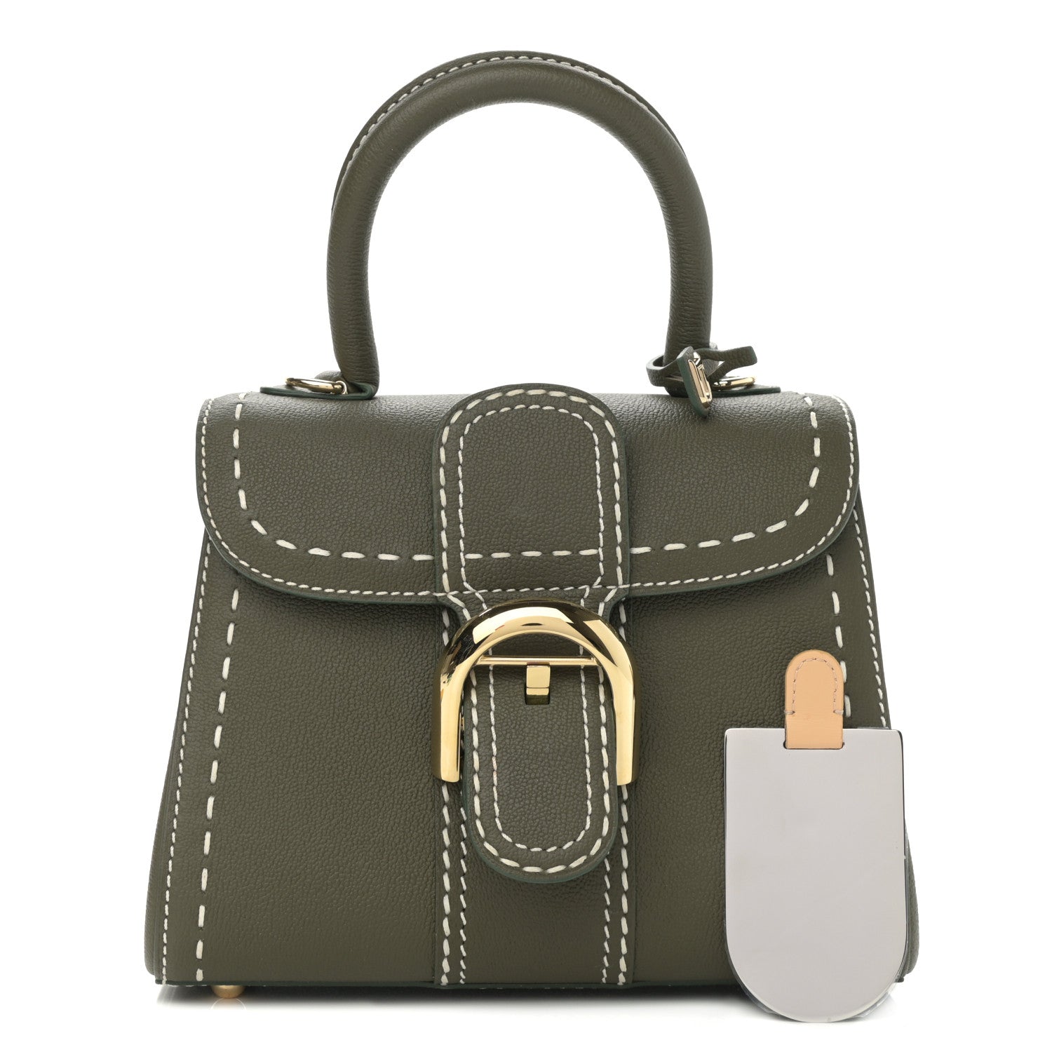 Delvaux Grained Rodeo Calfskin Surpique Mini Brillant Satchel Kaki Ivory 1 of 10