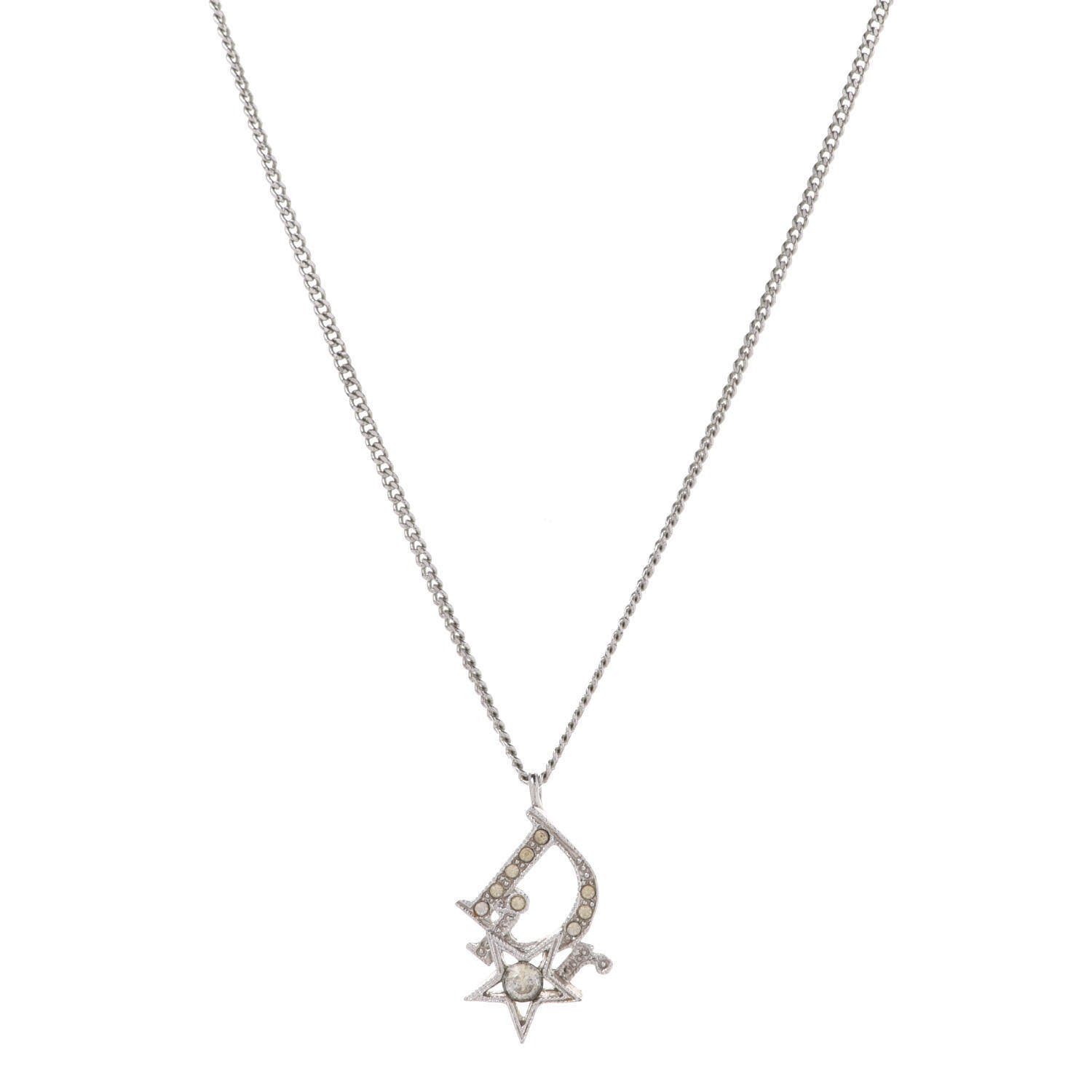 Christian Dior Crystal Logo Star Necklace Silver 1 of 6