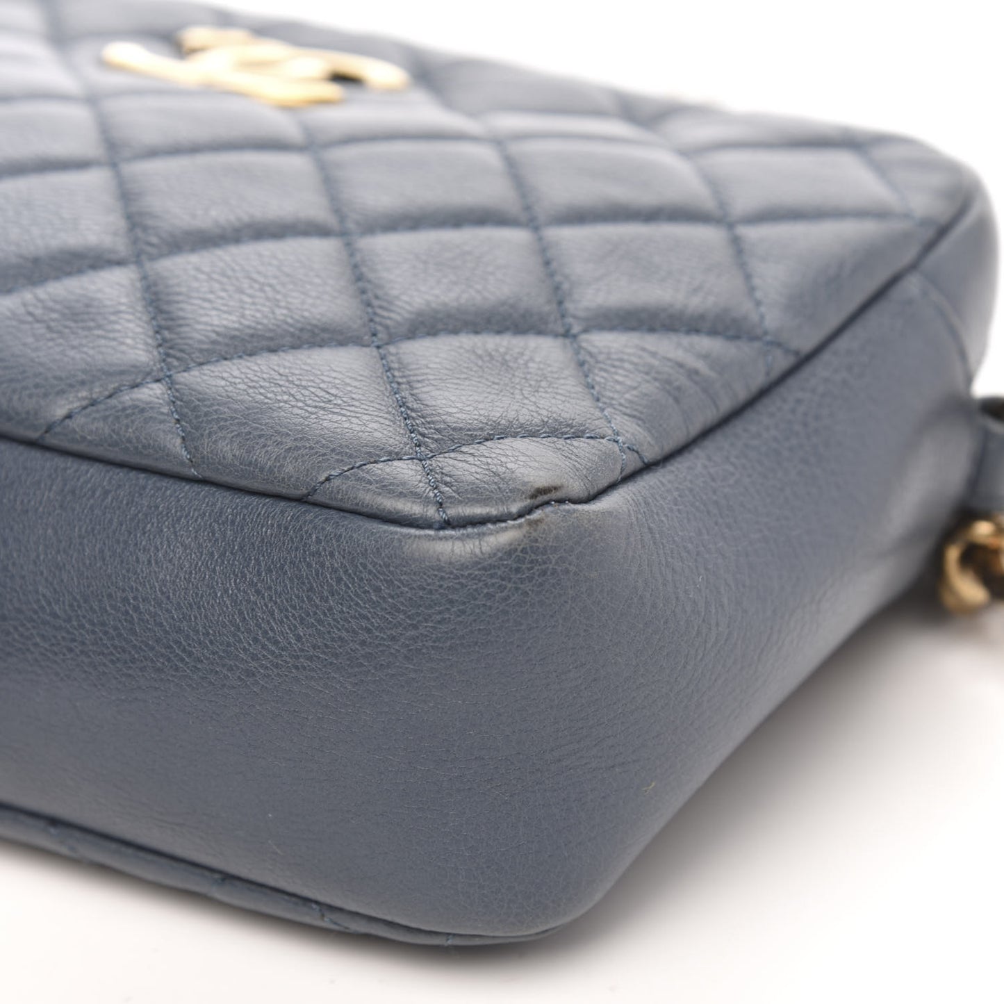 Calfskin Quilted Small CC Crown Camera Case Blue