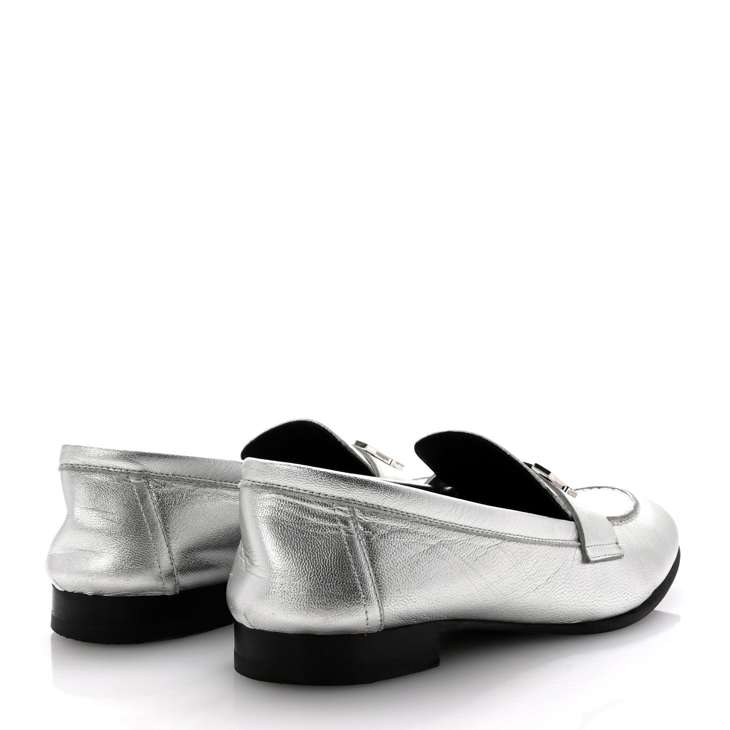 Hermes Metallic Calfskin Womens Paris Loafers 37 Silver 5 of 10