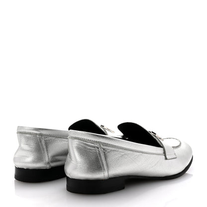 Hermes Metallic Calfskin Womens Paris Loafers 37 Silver 5 of 10