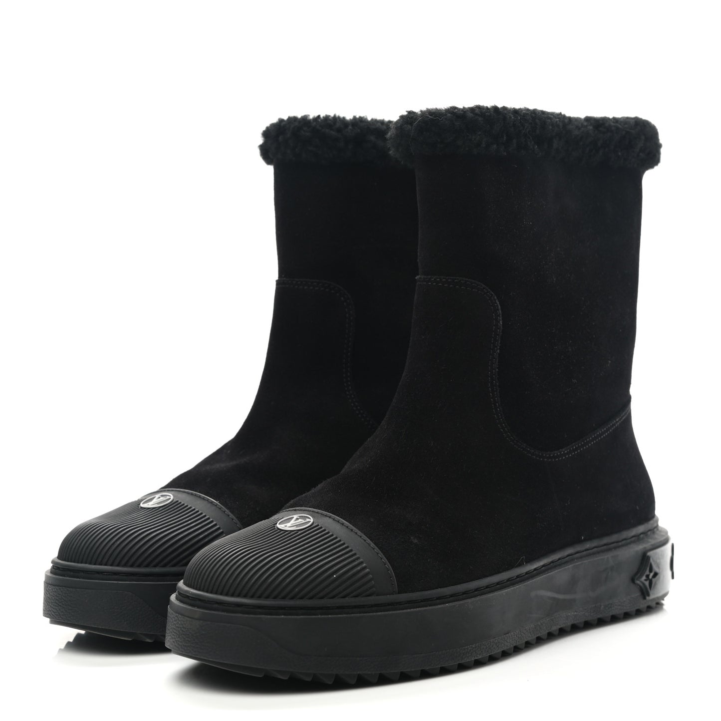 Suede Calfskin Monogram Breezy Flat Ankle Boots 38.5 Black