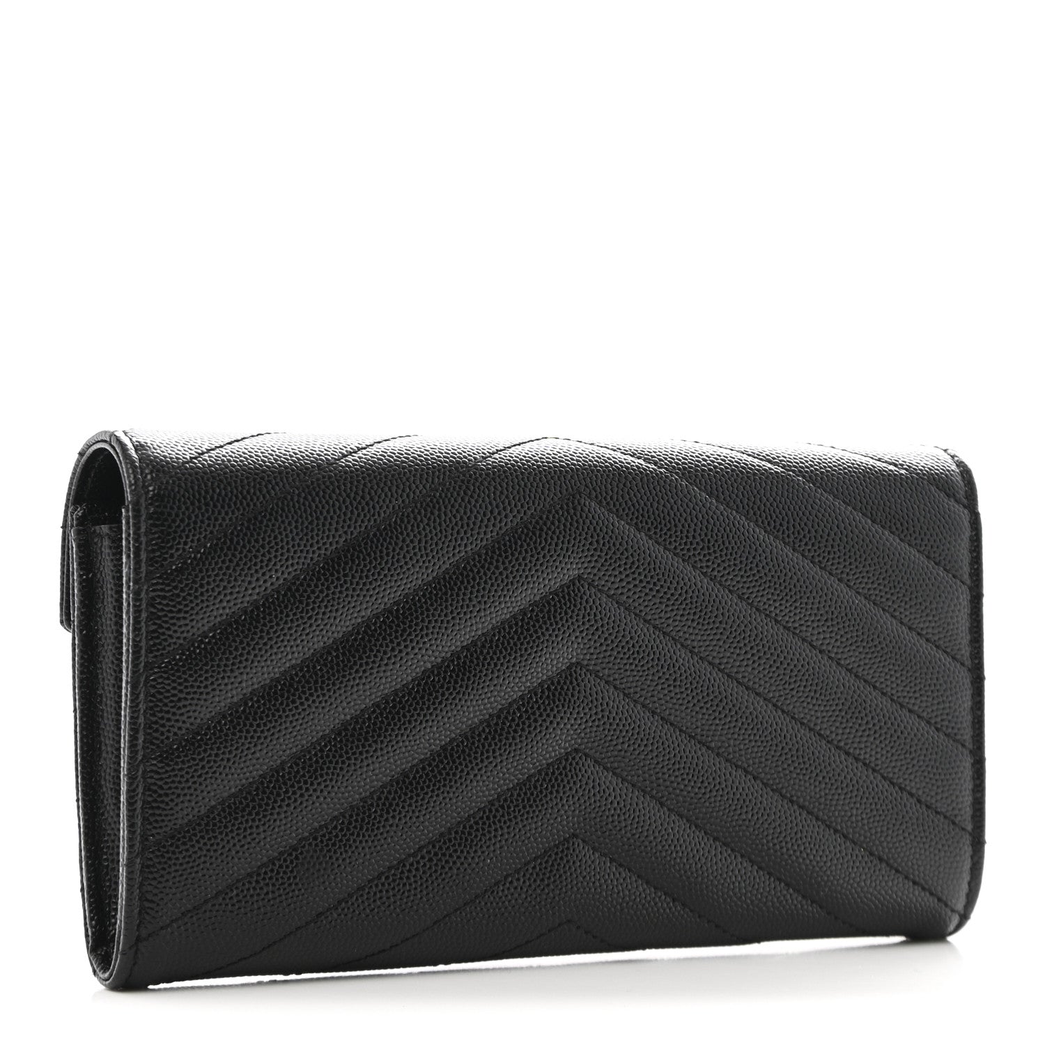 Saint Laurent Grain De Poudre Matelasse Chevron Monogram Flap Wallet Black 3 of 10