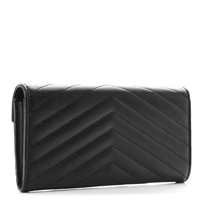 Saint Laurent Grain De Poudre Matelasse Chevron Monogram Flap Wallet Black 3 of 10