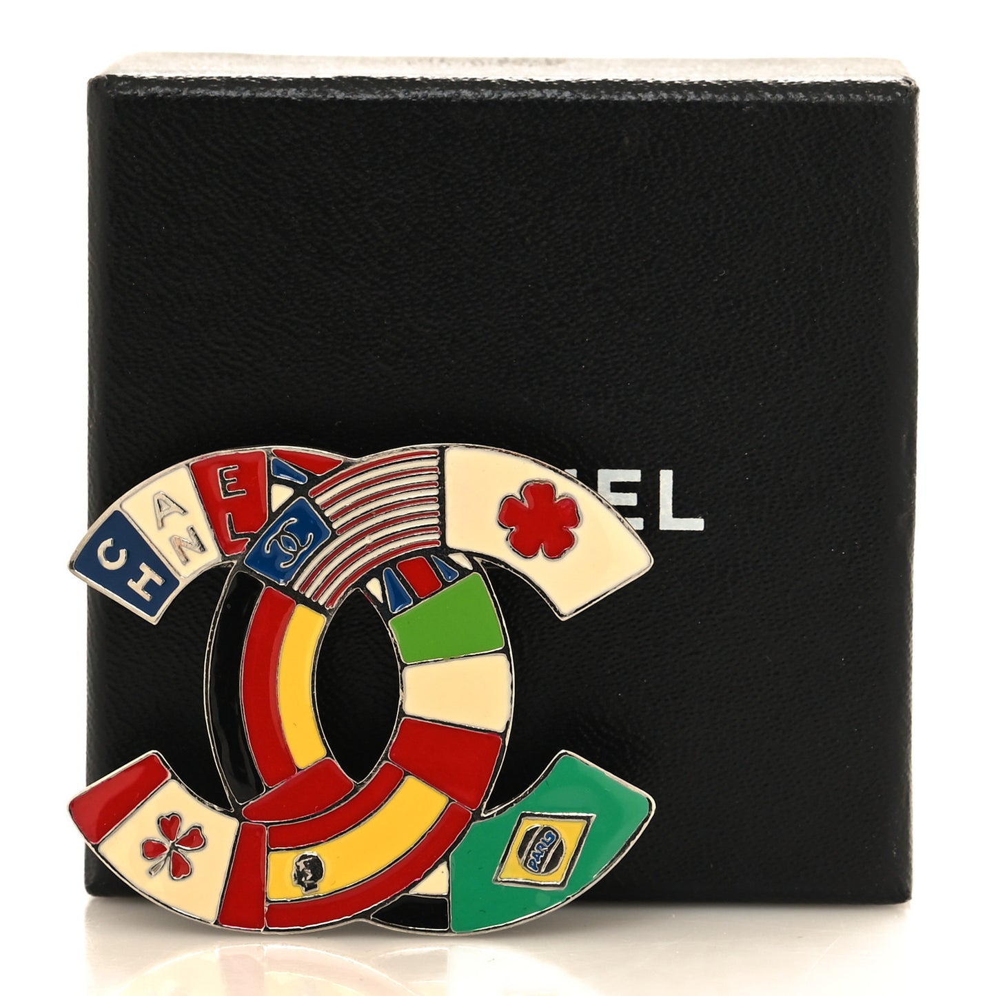 Enamel Flags CC Brooch Silver