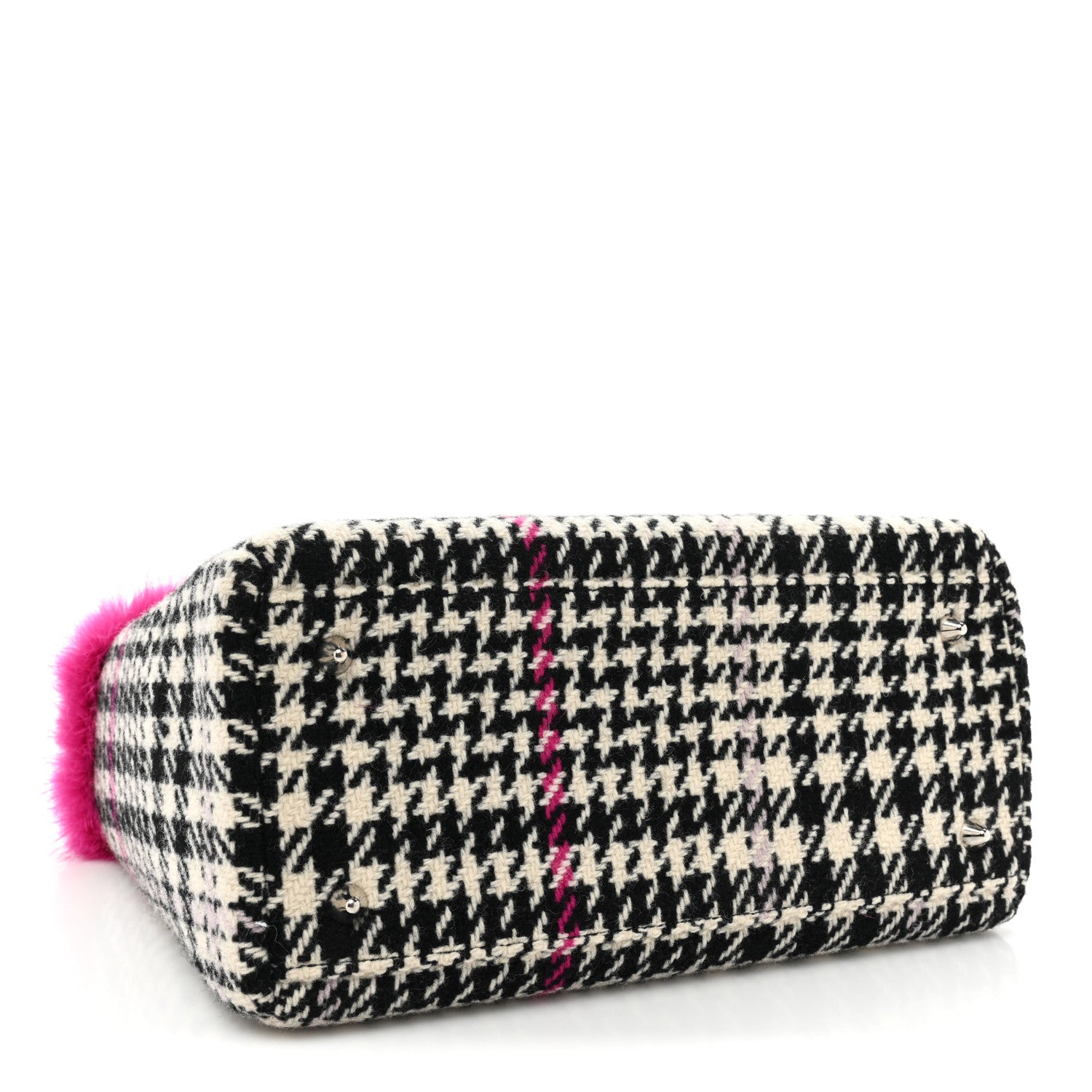Christian Dior Tweed Crocodile Mink Plaid Medium Lady Dior Black Pink White 4 of 9
