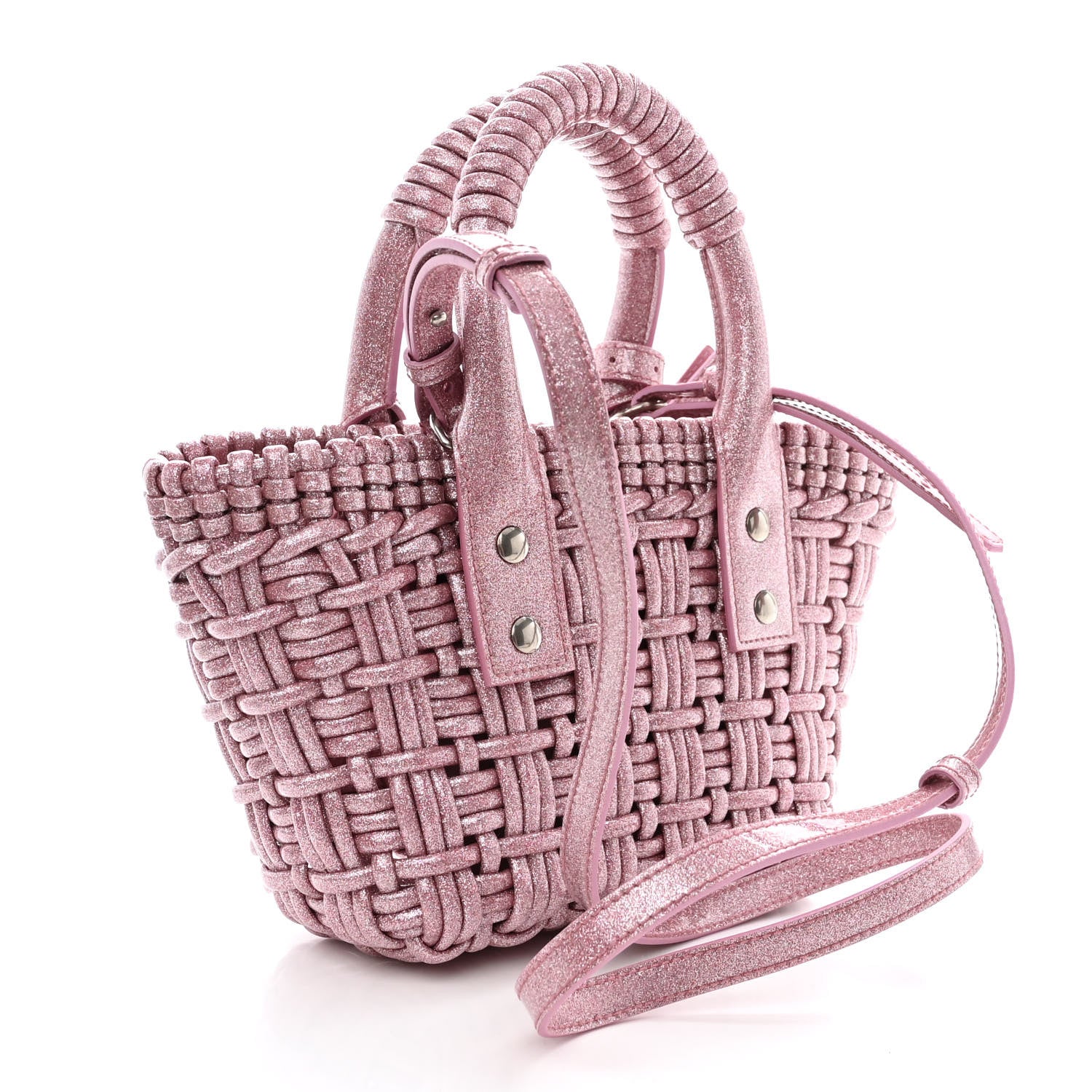 Balenciaga Glitter Faux Calfskin XXS Bistro Basket Pink 3 of 10