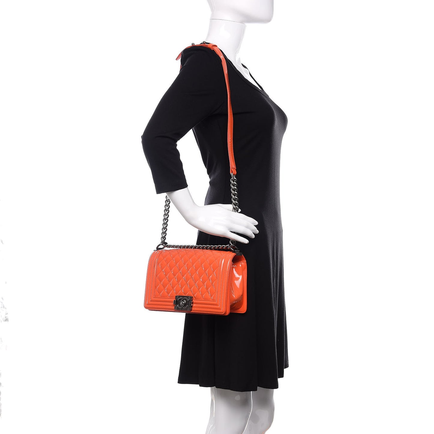 Patent Quilted Medium Boy Flap Orange