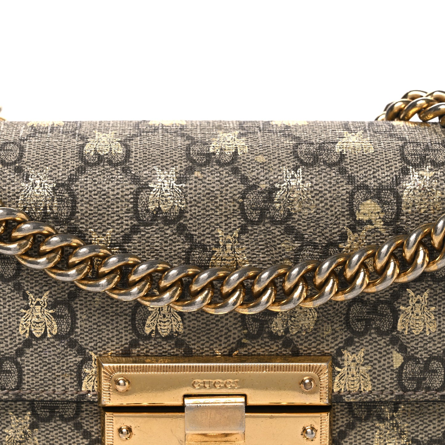 GG Supreme Monogram Bees Small Padlock Shoulder Bag Black