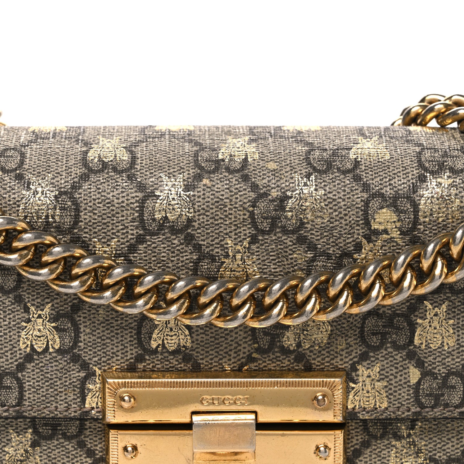 Gucci GG Supreme Monogram Bees Small Padlock Shoulder Bag Black 8 of 11