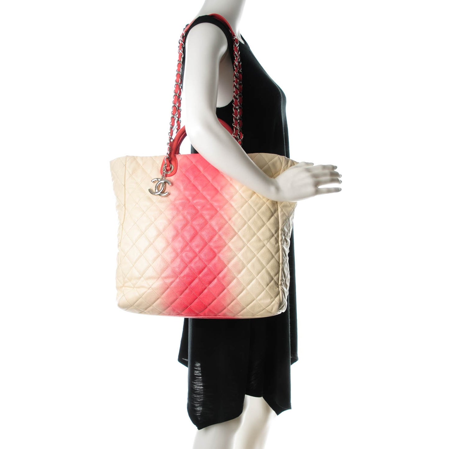 Caviar Ombre Large Shopping Tote White Rose