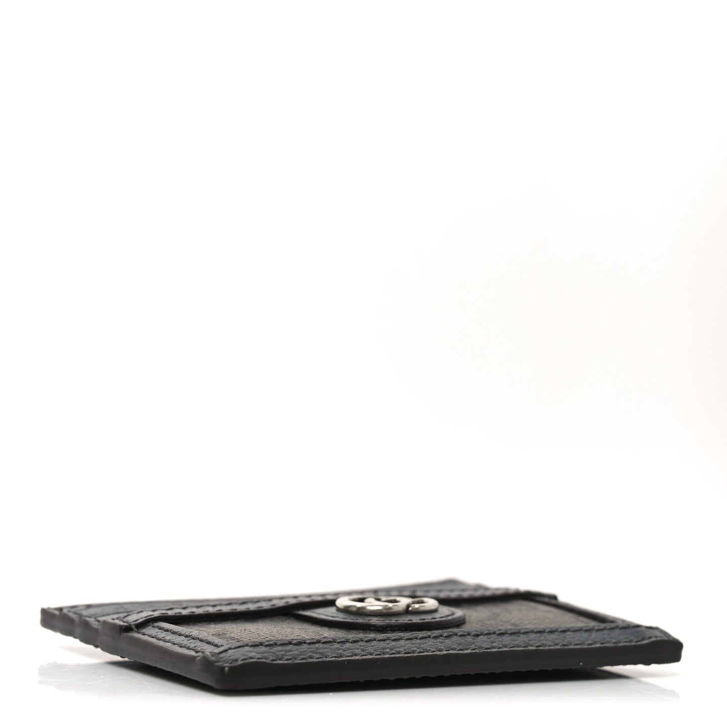 GG Supreme Monogram Textured Dollar Calfskin Ophidia Card Holder Grey Black Graphite Grey