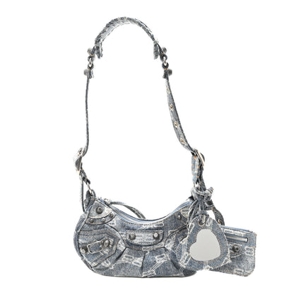 Balenciaga Bleached Denim BB Monogram Le Cagole Shoulder Bag XS Blue 3 of 11