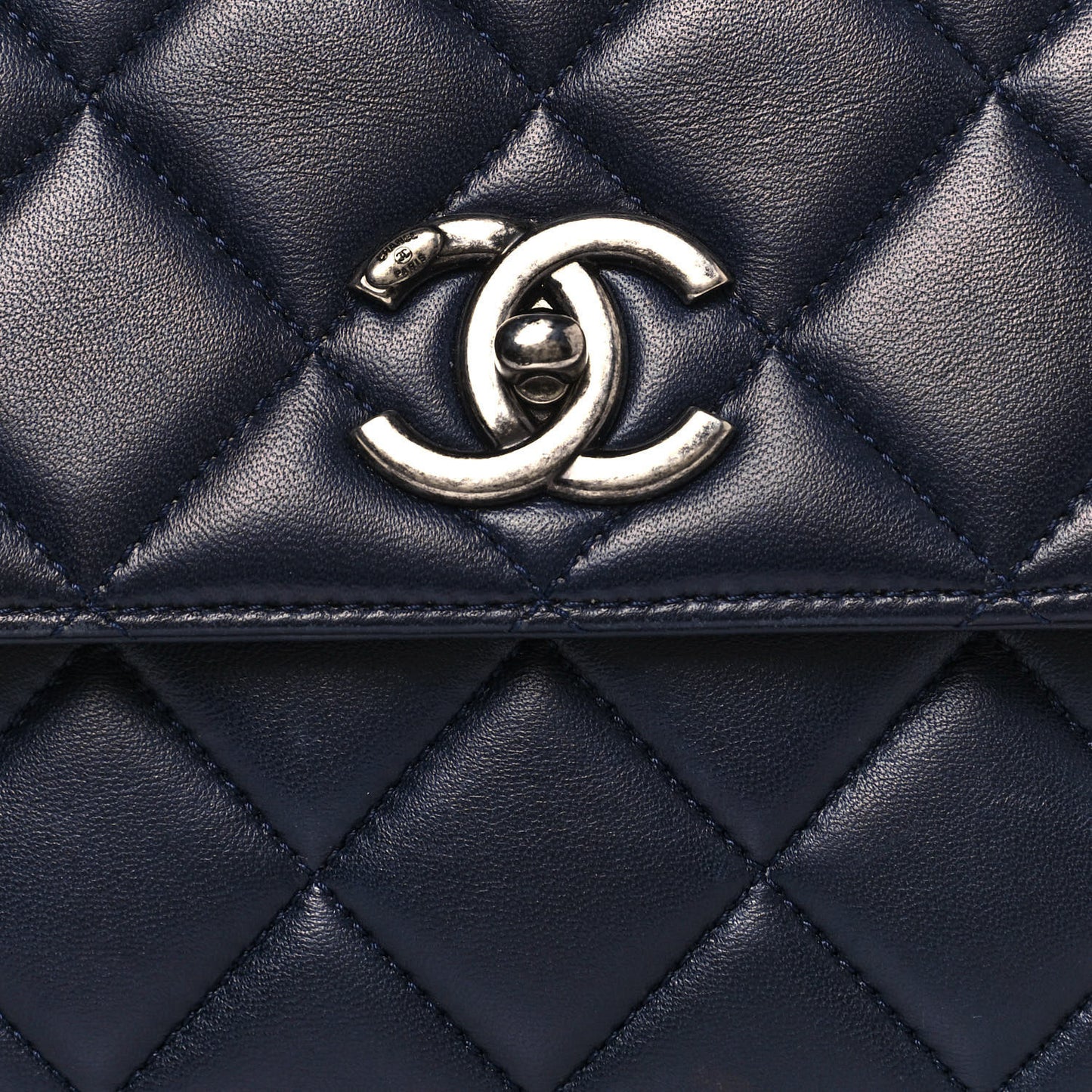 Lambskin Quilted Small Trendy CC Flap Dual Handle Bag Navy