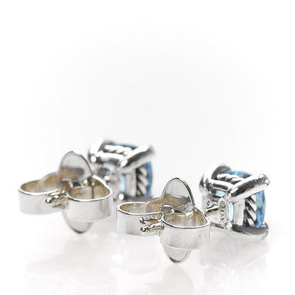 David Yurman Sterling Silver Diamond Blue Topaz 6mm Chatelaine Earrings 3 of 4