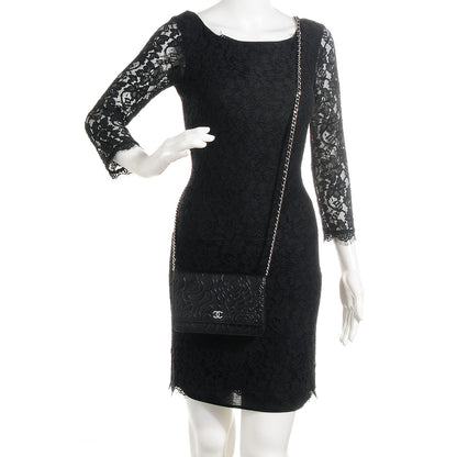 Chanel Lambskin Camellia Wallet on Chain WOC Black 2 of 8