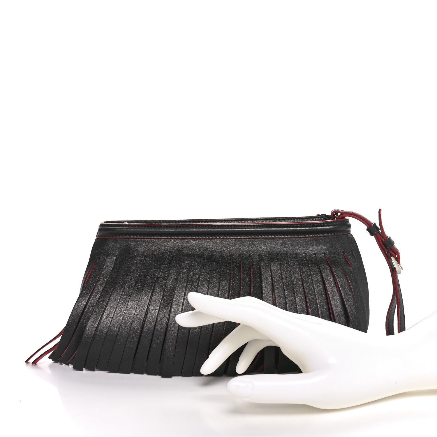 Prada Nappa Frange Wristlet Clutch Black Fuoco 2 of 13