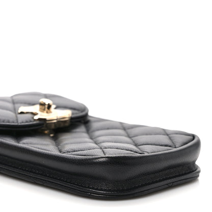 Chanel Lambskin Quilted Phone Chain Clutch Waist Bag Black 9 of 11