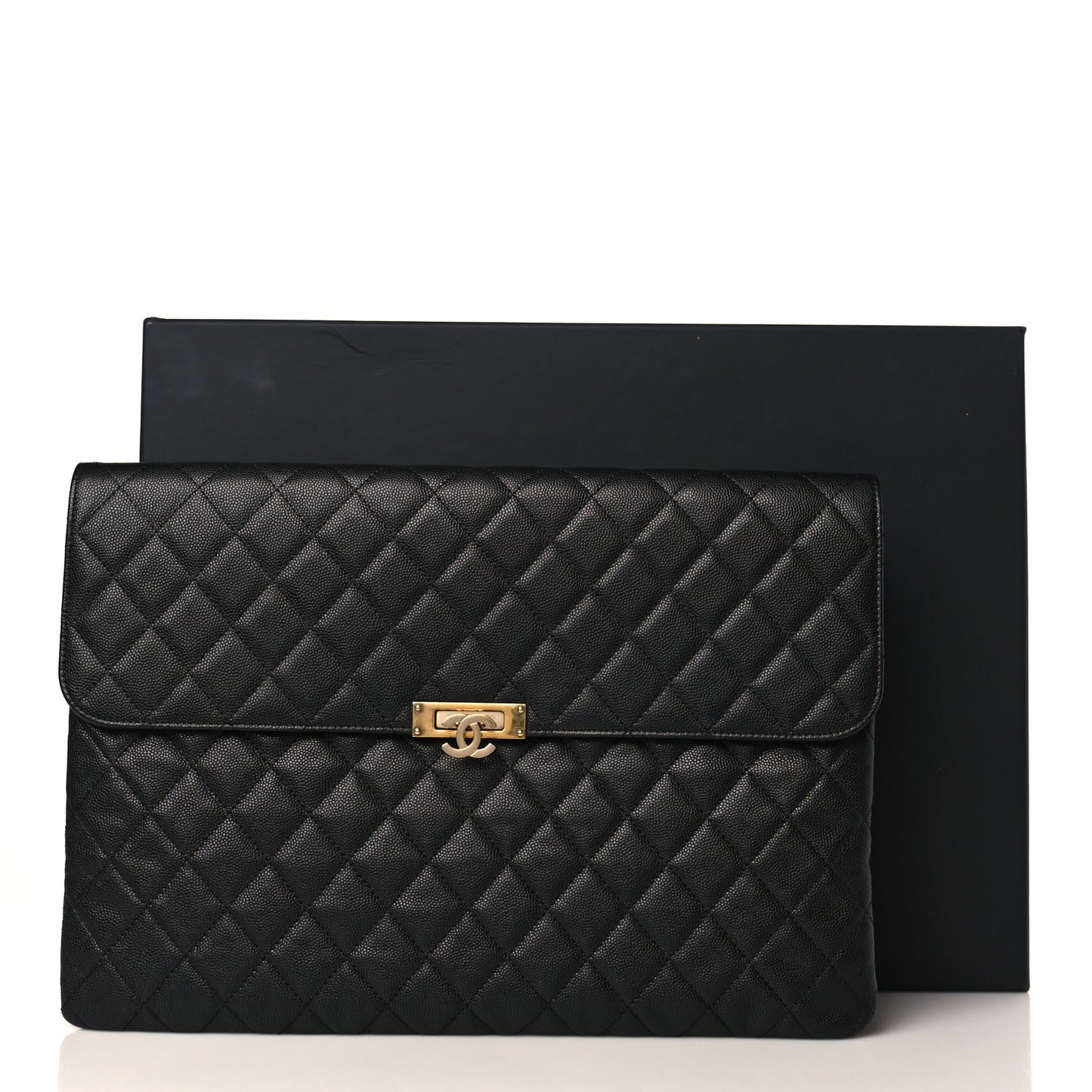 Caviar Quilted Large Golden Class Pouch Black