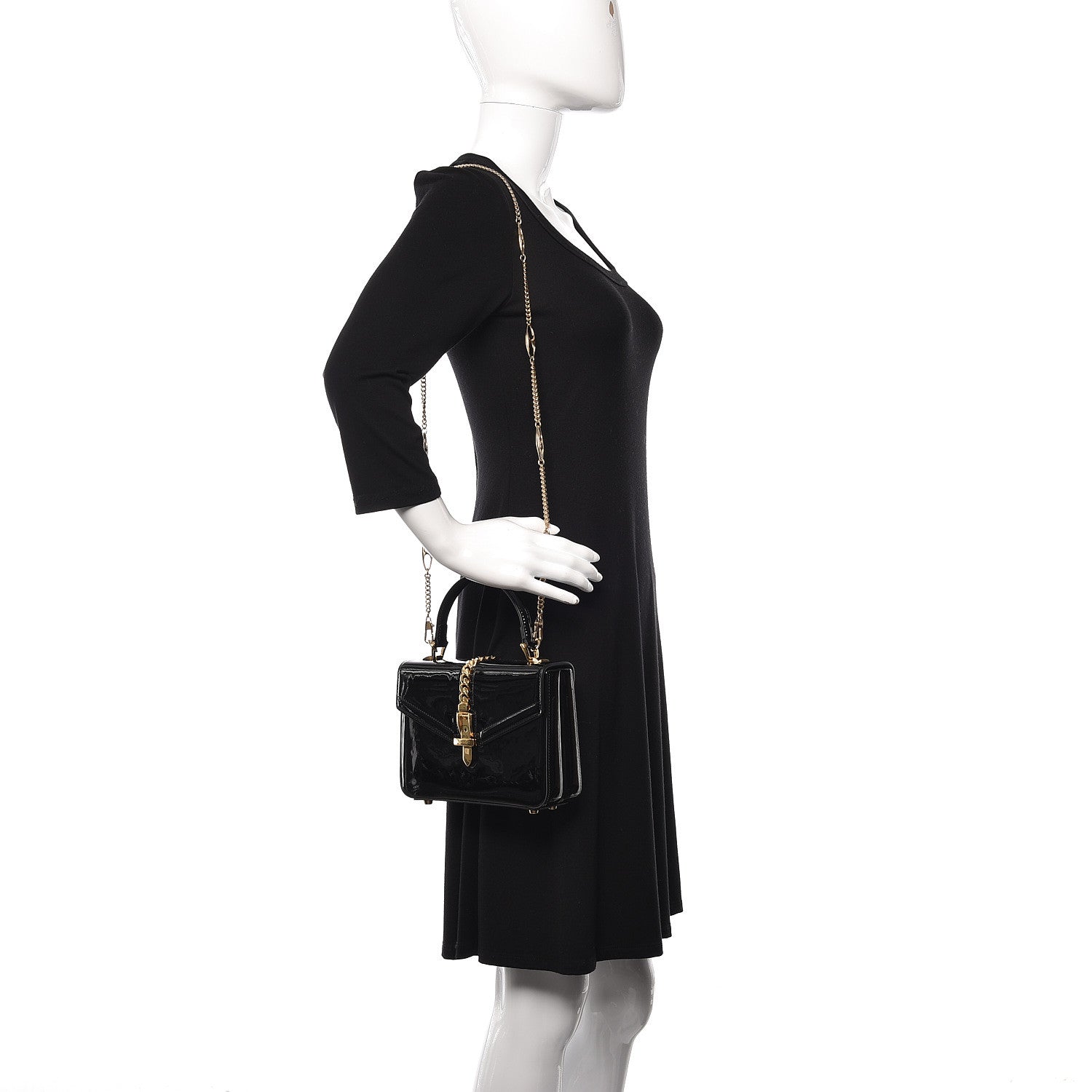 Gucci Mousse Top Patent Mini Sylvie 1969 Top Handle Bag Black 2 of 13