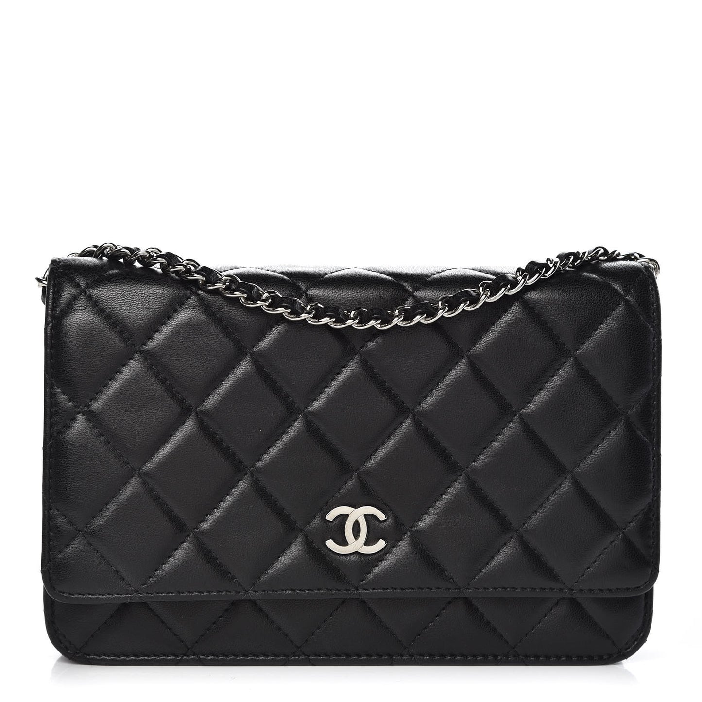 Lambskin Quilted Wallet On Chain WOC Black