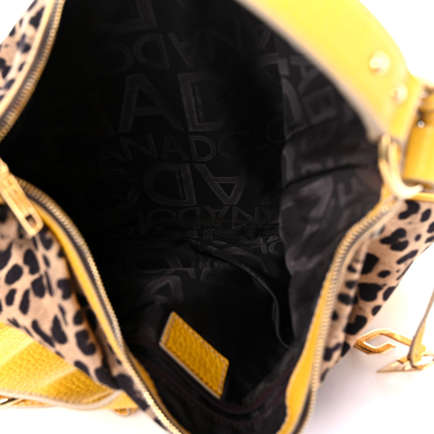 Calfskin Canvas Leopard Print Animalier Shoulder Bag Yellow