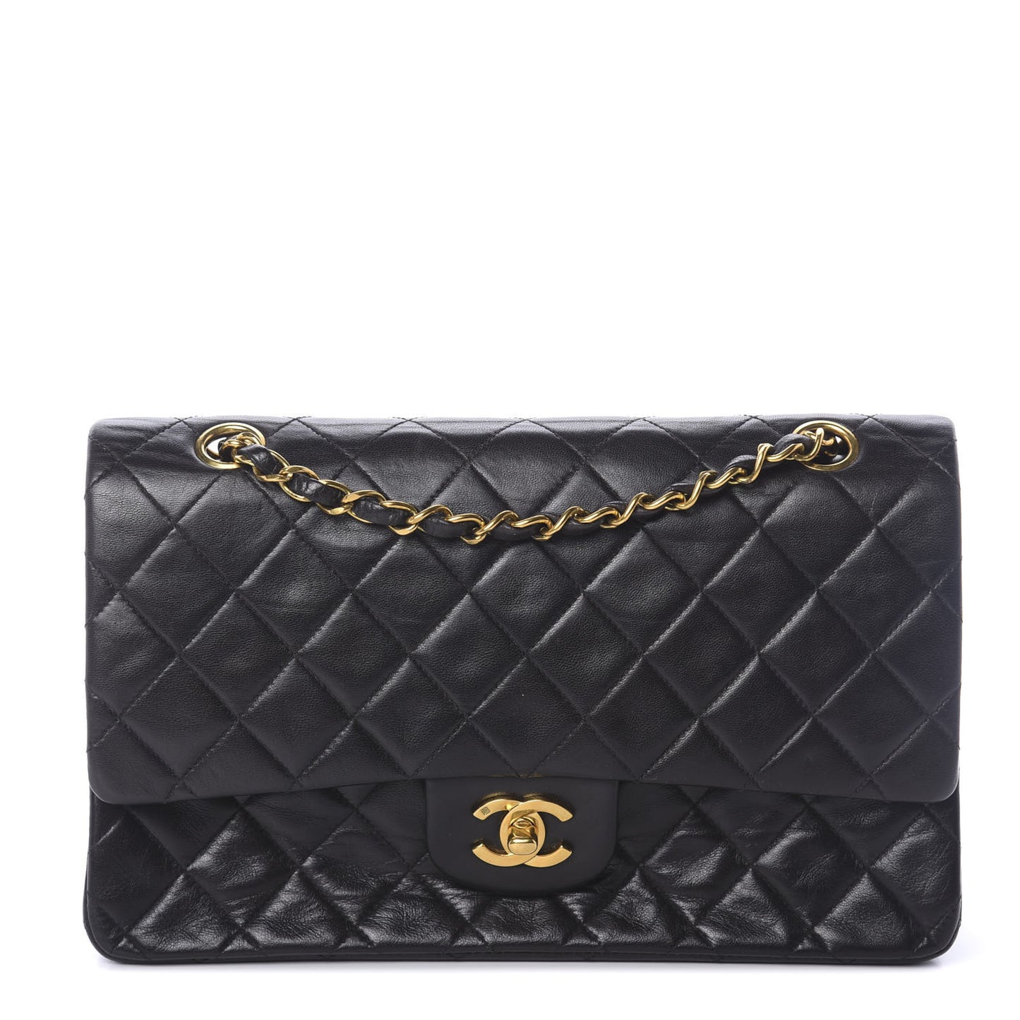 Lambskin Quilted Medium Double Flap Black