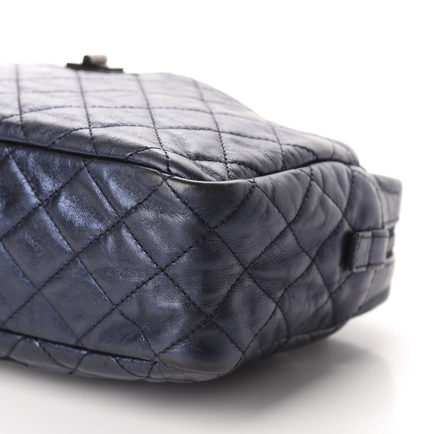 Metallic Aged Calfskin Quilted Medium Reissue Camera Case Bag Blue