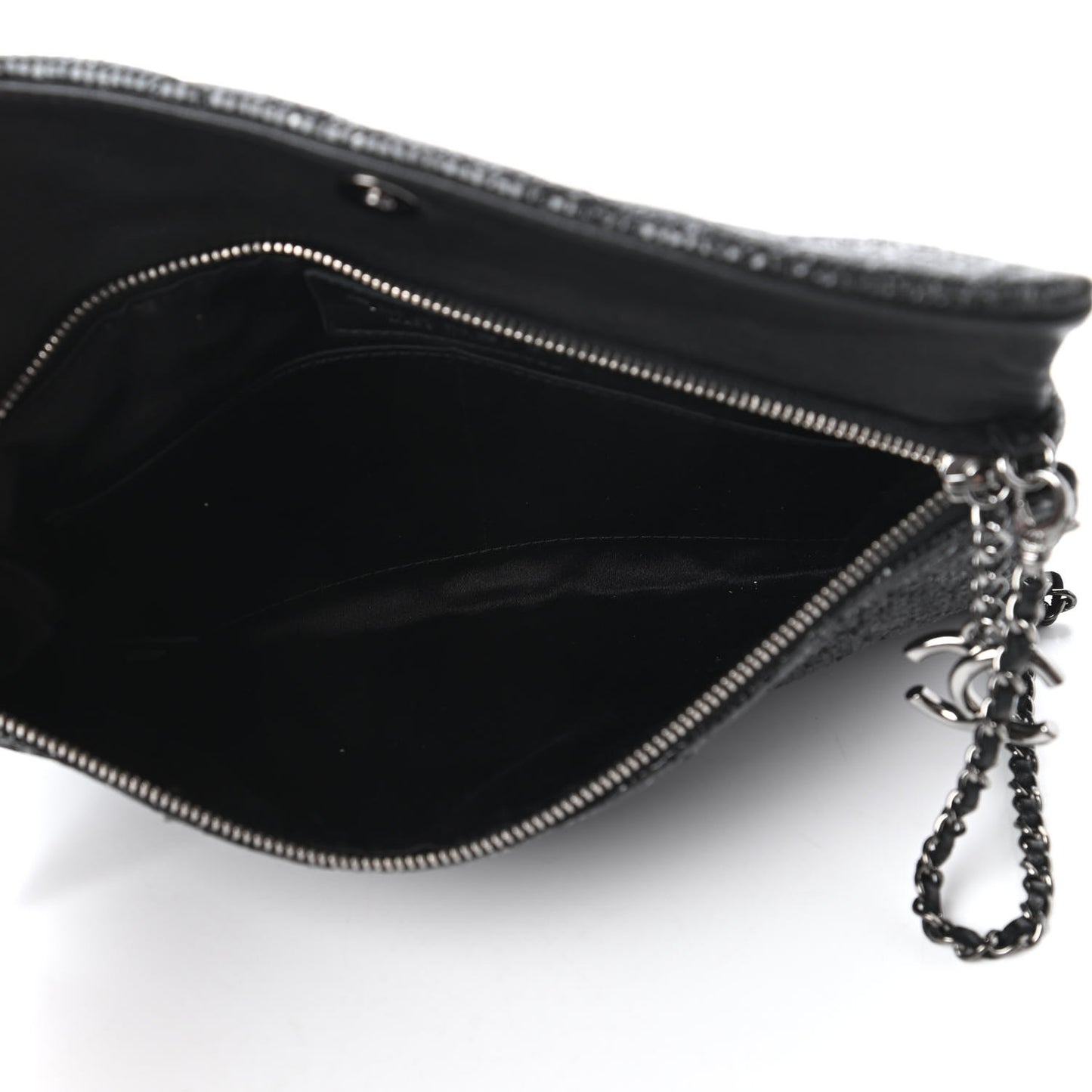 Iridescent Vinyl Quilted Clutch With Chain Black
