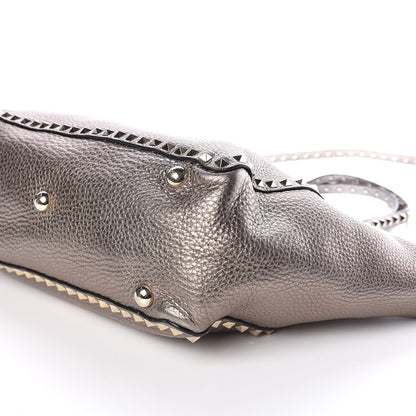 Valentino Garavani Metallic Alce Printed Calfskin Medium Rockstud Tote Sasso 9 of 10