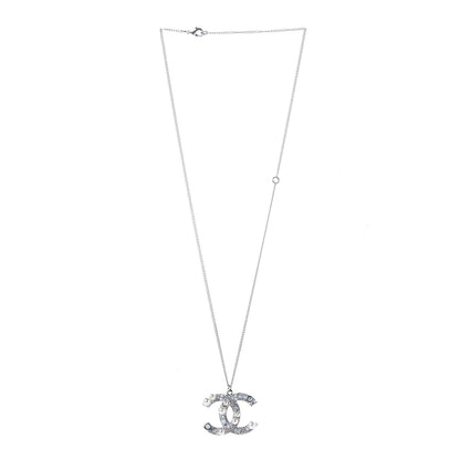 Chanel Crystal Pearl CC Pendant Necklace Silver 4 of 5