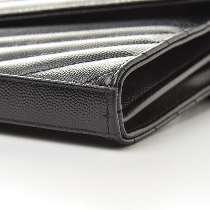 Saint Laurent Grain De Poudre Matelasse Chevron Monogram Chain Wallet Black 9 of 12
