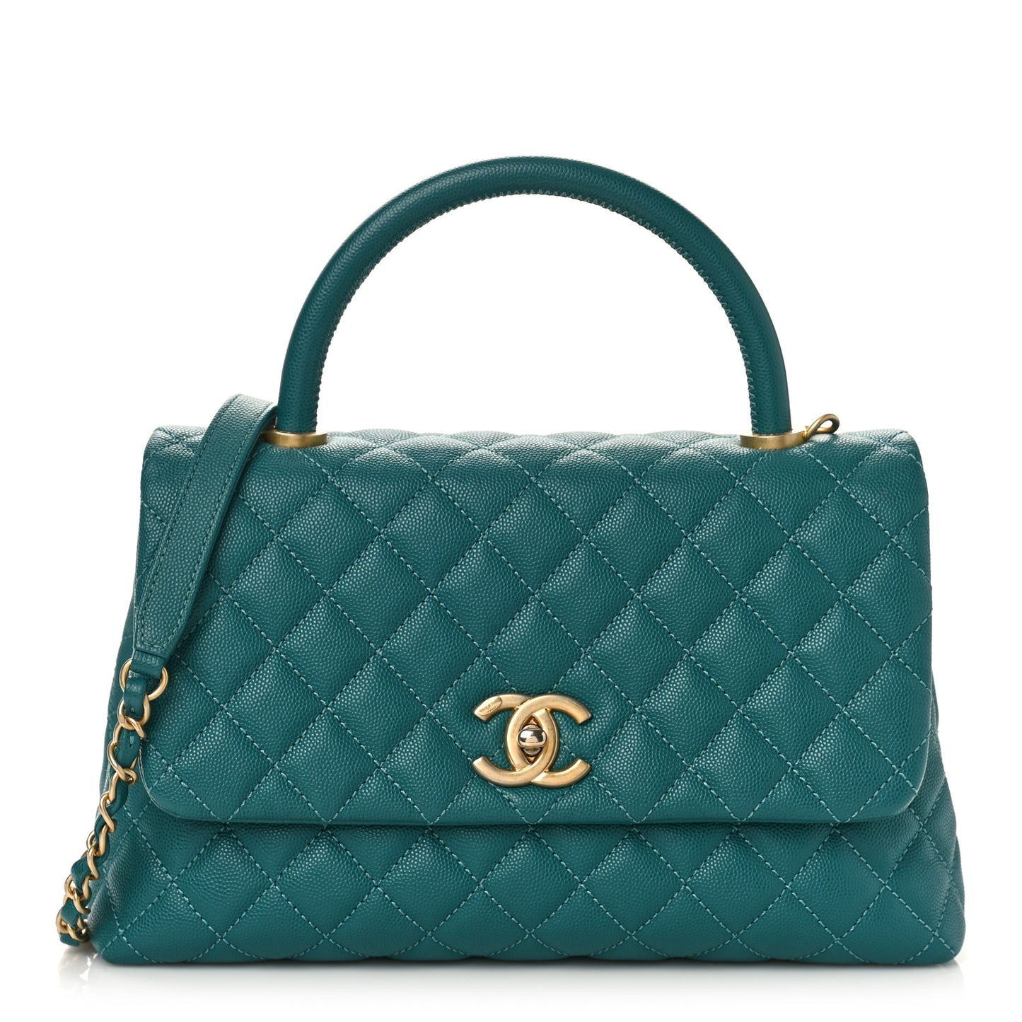 Caviar Quilted Small Coco Handle Flap Green