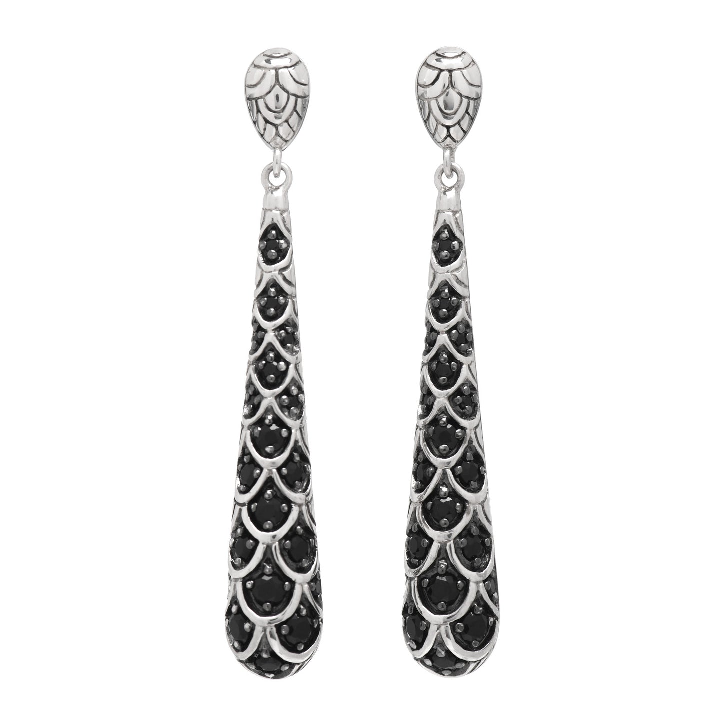 Sterling Silver Black Sapphire Naga Lava Drop Earrings