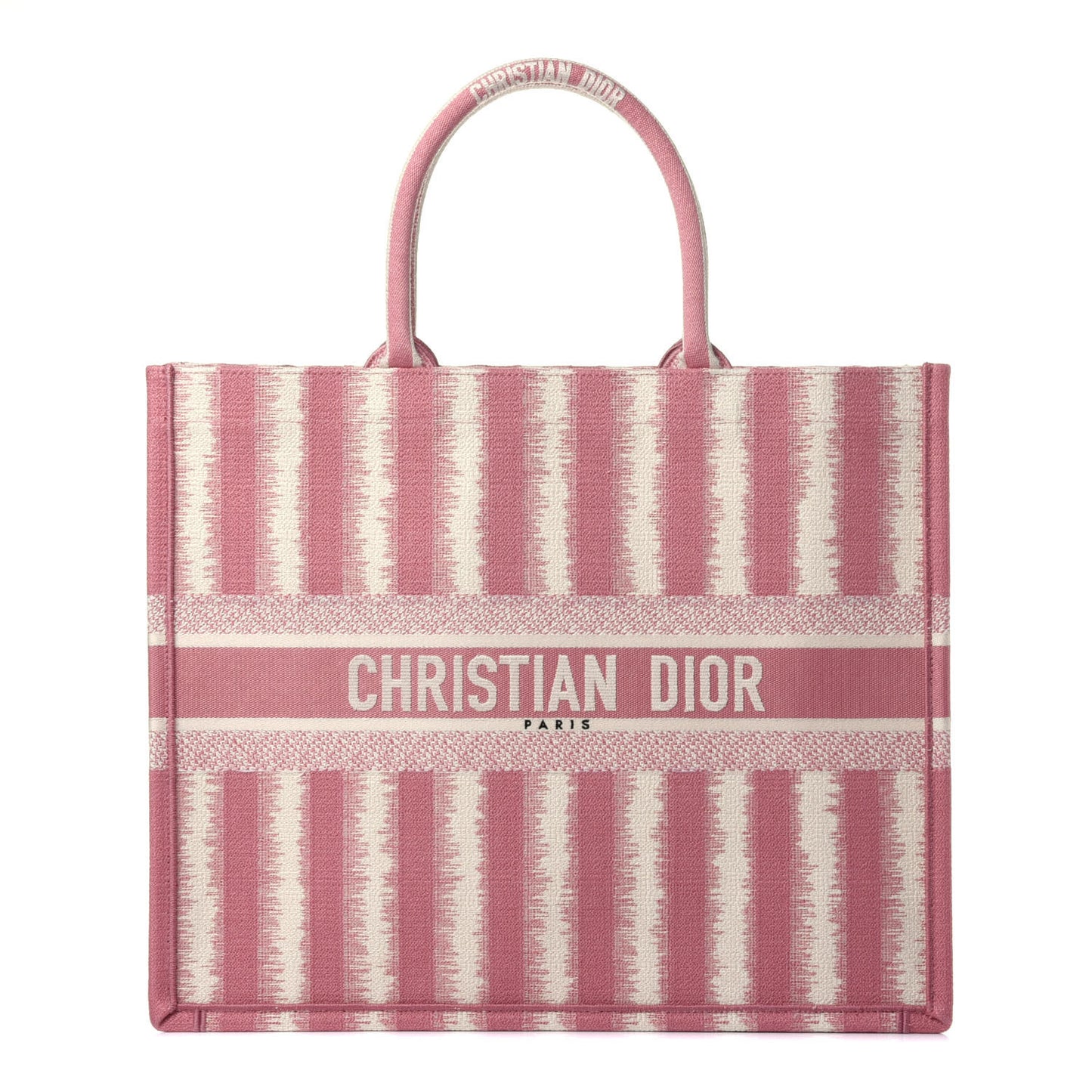 Canvas Embroidered Large Striped Book Tote Pink