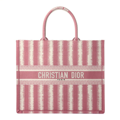 Christian Dior Canvas Embroidered Large Striped Book Tote Pink 1 of 11