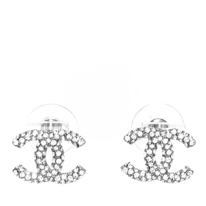 Chanel Crystal CC Treasure Chest Earrings Silver 1 of 4