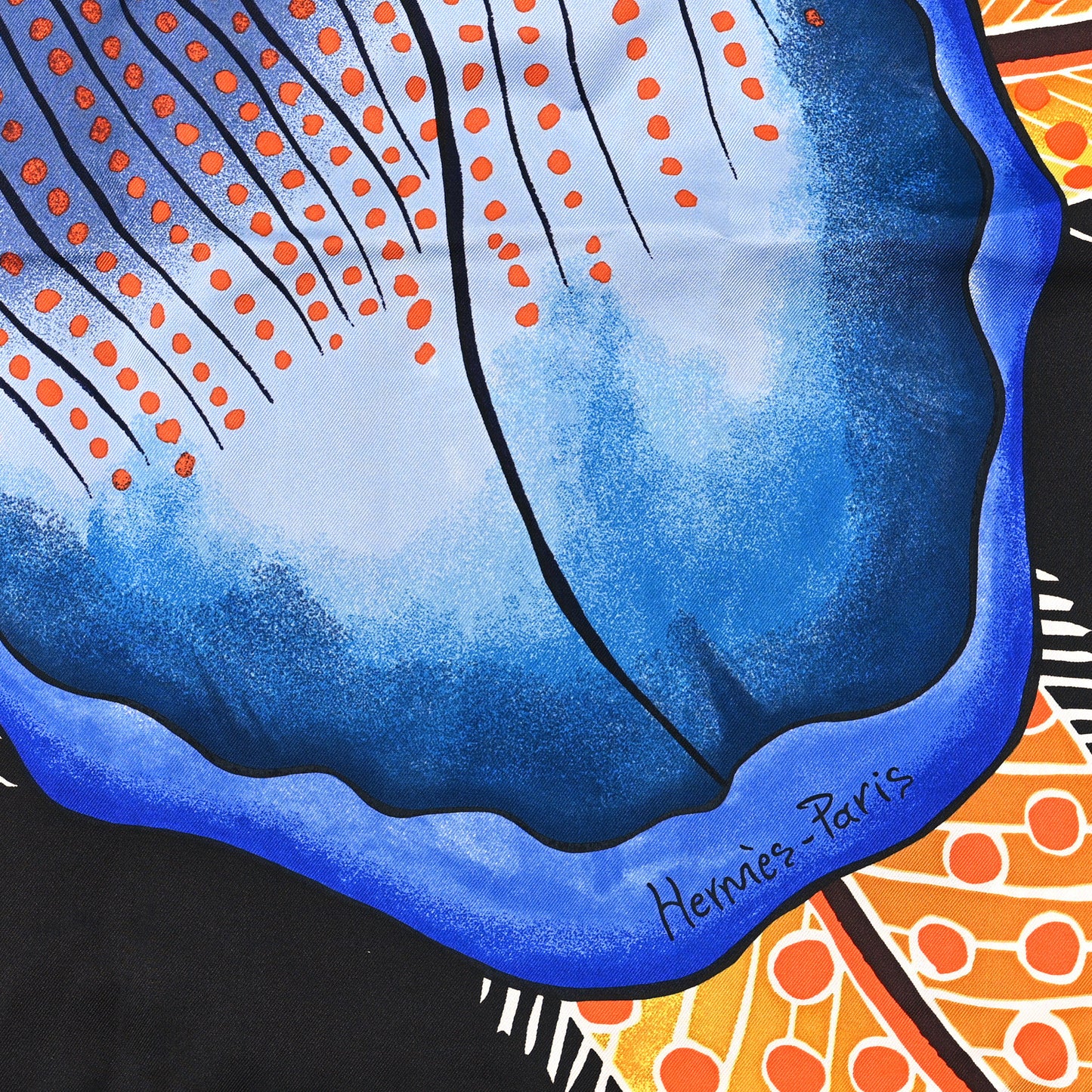 Silk Baobab Cat Scarf 90 Black Jaune Bleu