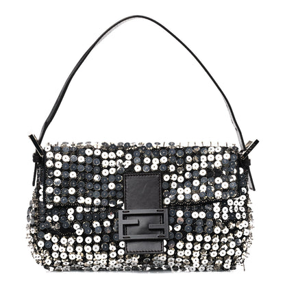 Fendi Sequin Beaded Baguette Silver Dark Brown 1 of 9