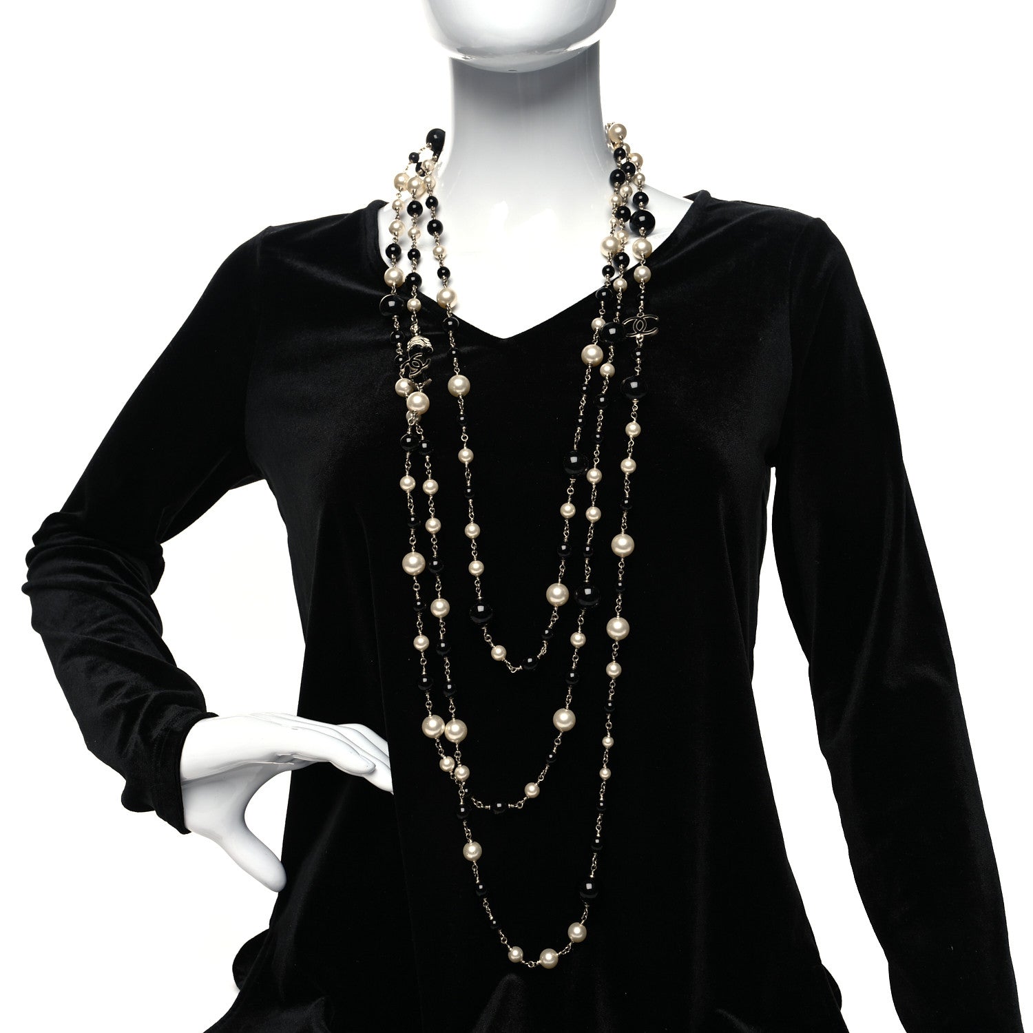 Chanel Crystal Pearl Resin CC Necklace Black Gold 2 of 5