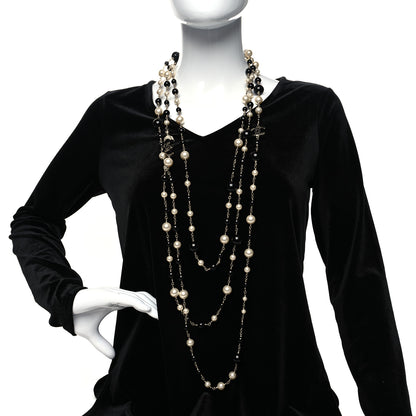 Chanel Crystal Pearl Resin CC Necklace Black Gold 2 of 5