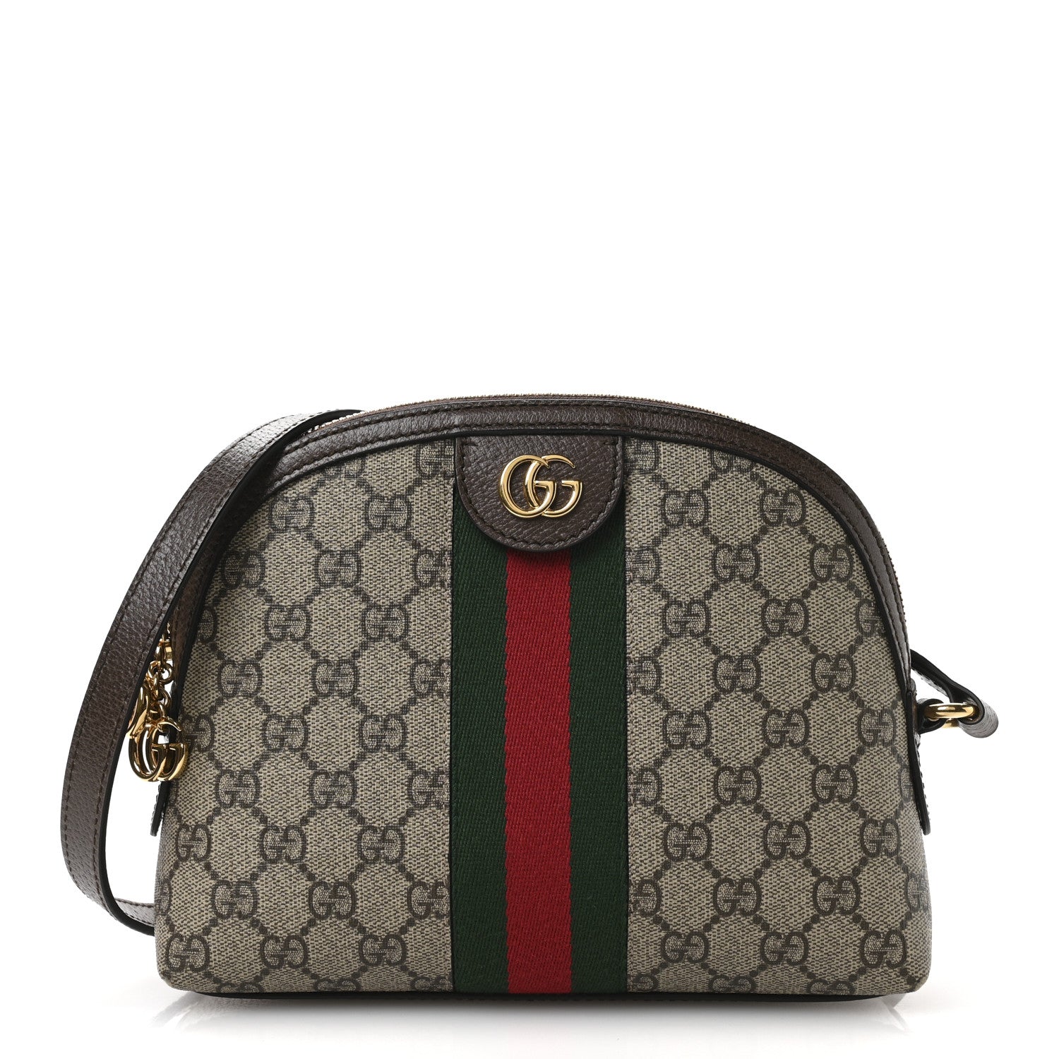 Gucci GG Supreme Monogram Textured Dollar Calfskin Web Small Ophidia Dome Shoulder Bag Beige Ebony New Acero 1 of 11