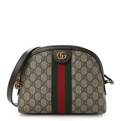 Gucci GG Supreme Monogram Textured Dollar Calfskin Web Small Ophidia Dome Shoulder Bag Beige Ebony New Acero 1 of 11