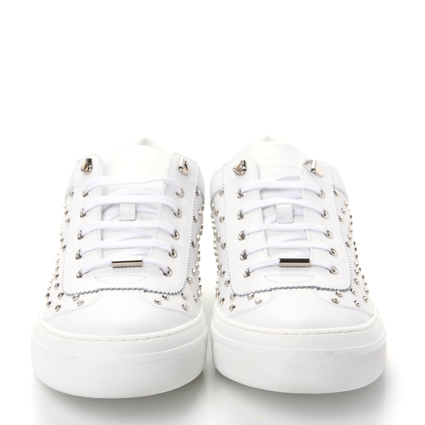 Calfskin Studded Mens Ace Sneakers 45 White Silver