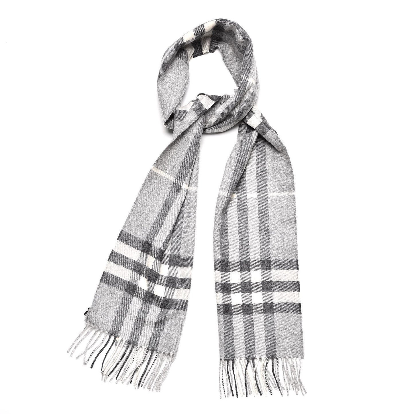 Cashmere Giant Check Fringe Scarf Pale Grey