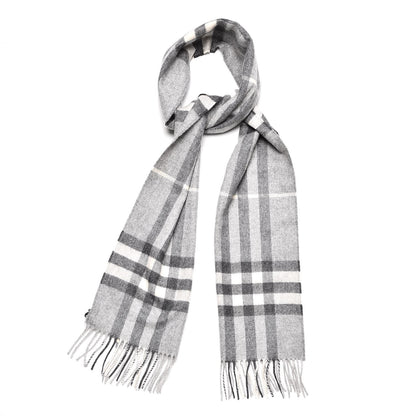 Burberry Cashmere Giant Check Fringe Scarf Pale Grey 1 of 6