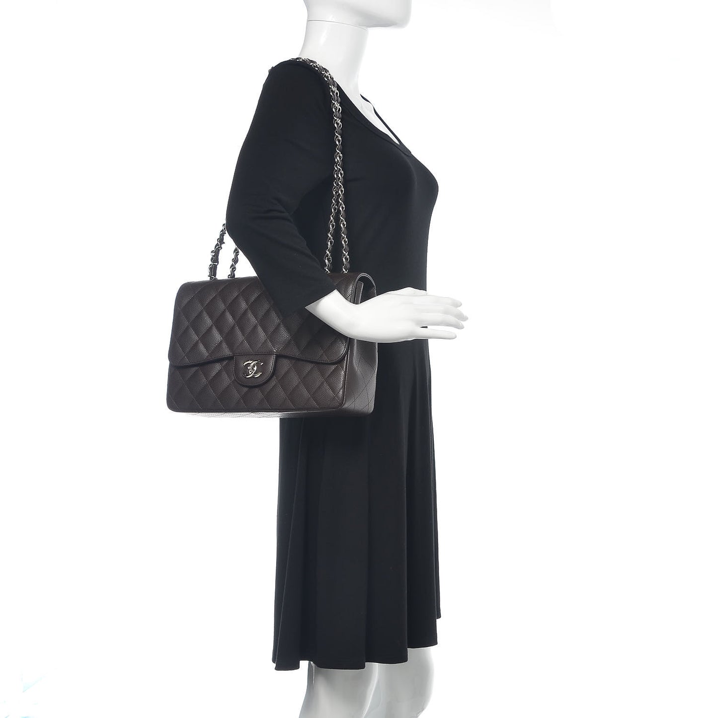 Caviar Quilted Jumbo Single Flap Dark Brown