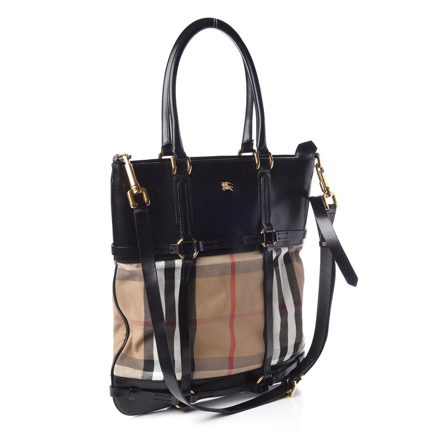 House Check Bridle Calfskin Tote Black